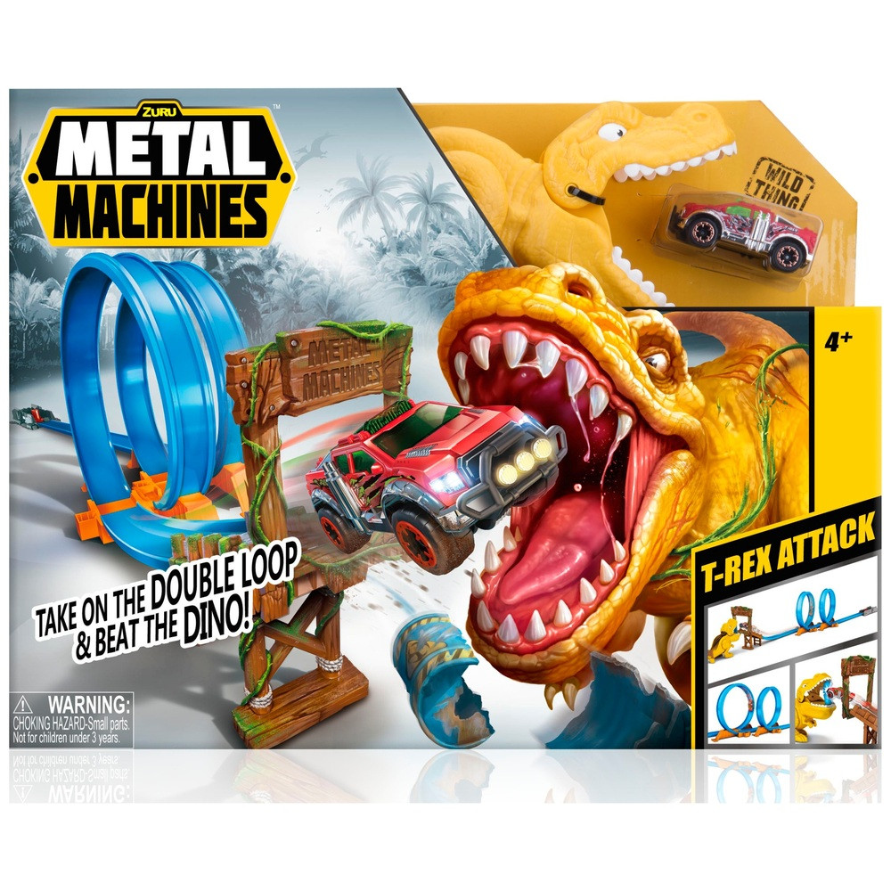 Игровой трек Metal Machines T-Rex Attack с мини-гоночным автомобилем от ZURU - фото 1 - id-p105153914