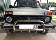 Защита переднего бампера скоба низкая+акула d53/42 ПапаТюнинг для Lada Niva 2121 1976-