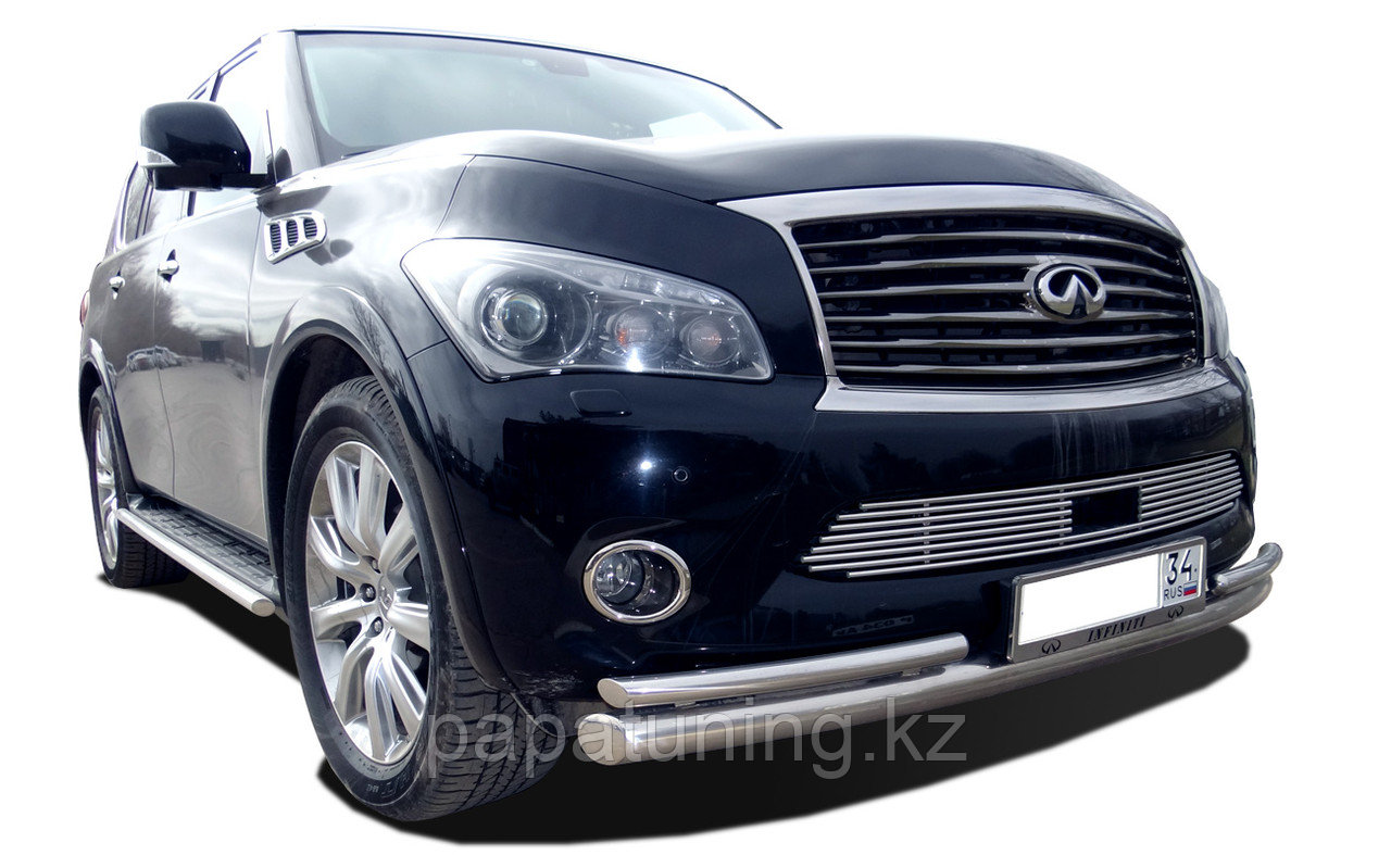 Защита переднего бампера двойная d76/42 ПапаТюнинг для Infiniti QX56 2010-2013 - фото 1 - id-p105047540