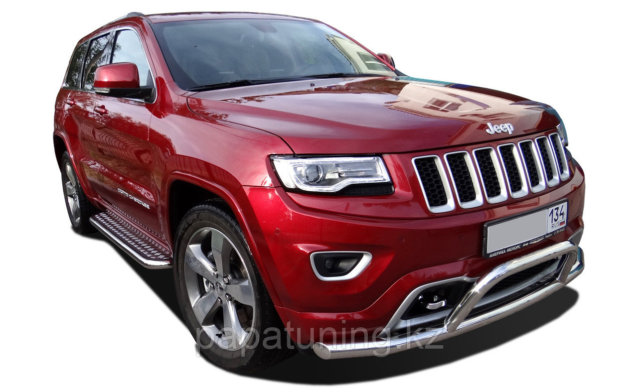 Защита переднего бампера одинарная+низкая скоба d76 ПапаТюнинг для Jeep Grand Cherokee 2013- - фото 1 - id-p105047566