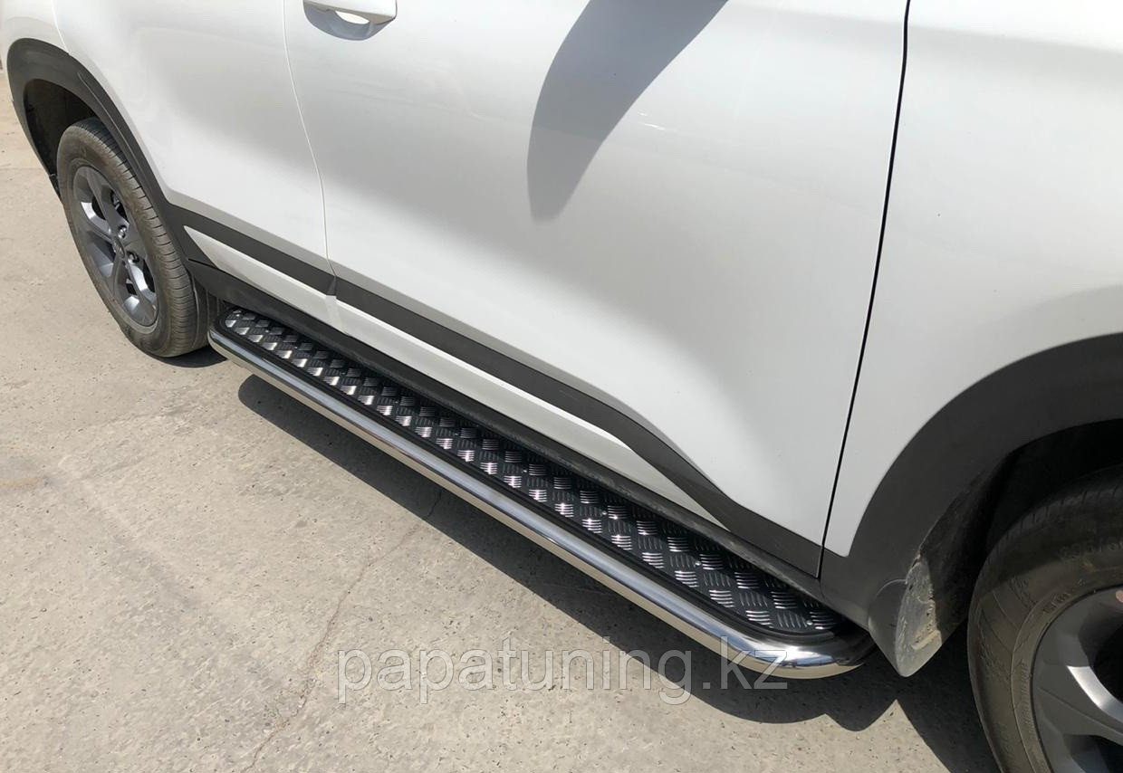 Пороги с накладным листом d53 ПапаТюнинг для Kia Seltos 2020-, фото 1