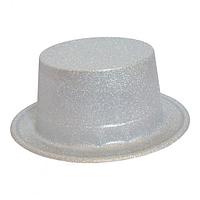 Шляпа Цилиндр блестящая (серебро) карнавальная