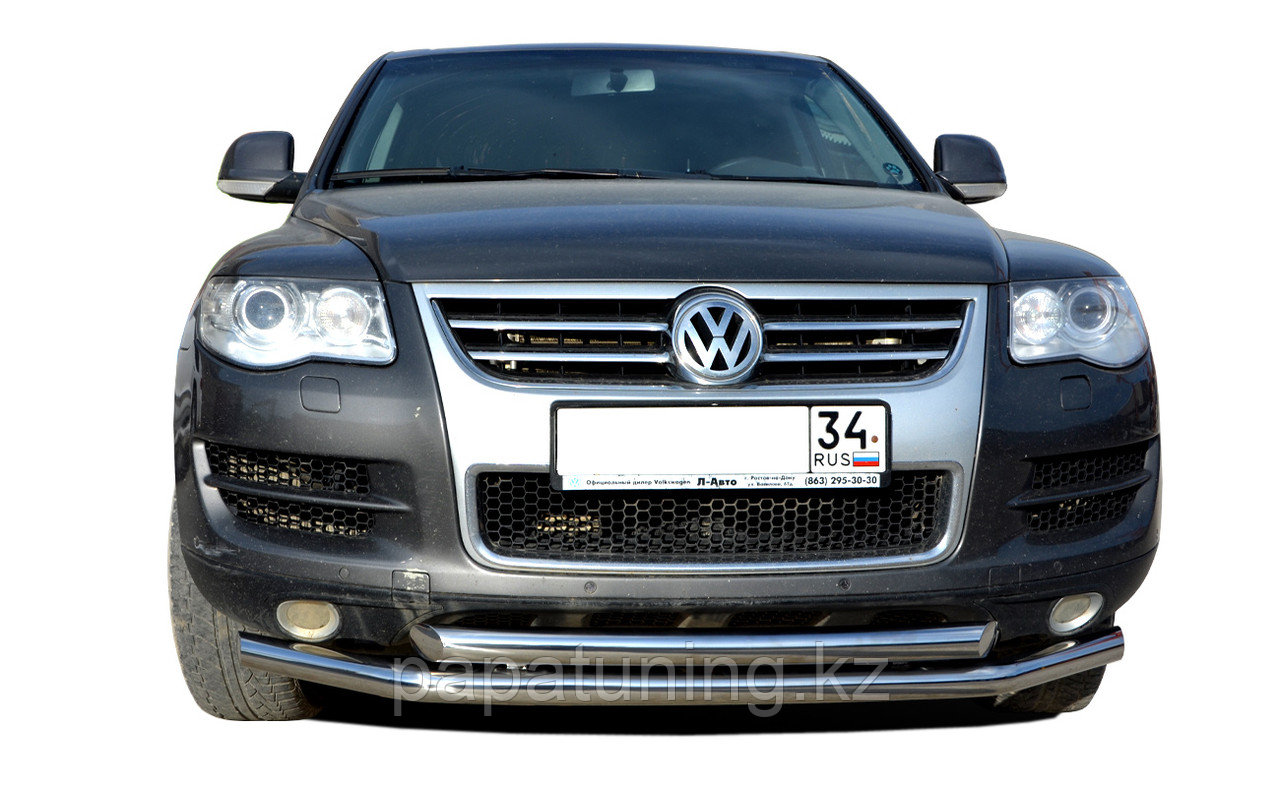 Защита переднего бампера двойная d 60/60 ПапаТюнинг для Volkswagen Touareg 2007-2010 - фото 1 - id-p105048947