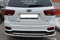 Защита заднего бампера угловая двойная большая d60/42 ПапаТюнинг для Kia Sorento Prime 2015-2018