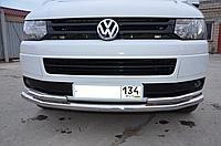 Защита переднего бампера двойная d60/42 ПапаТюнинг для Volkswagen T5 Caravella 2009-2015