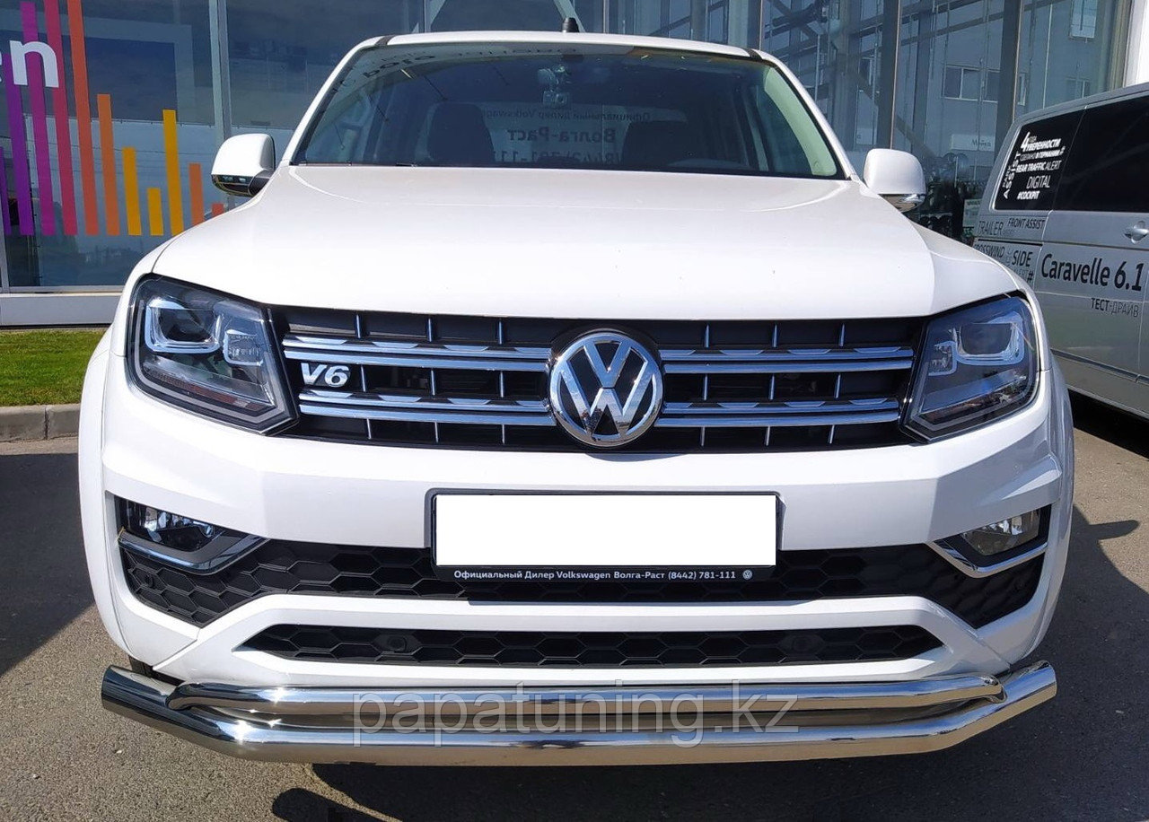 Защита переднего бампера двойная d76/42 ПапаТюнинг для Volkswagen Amarok 2016- - фото 1 - id-p105048898