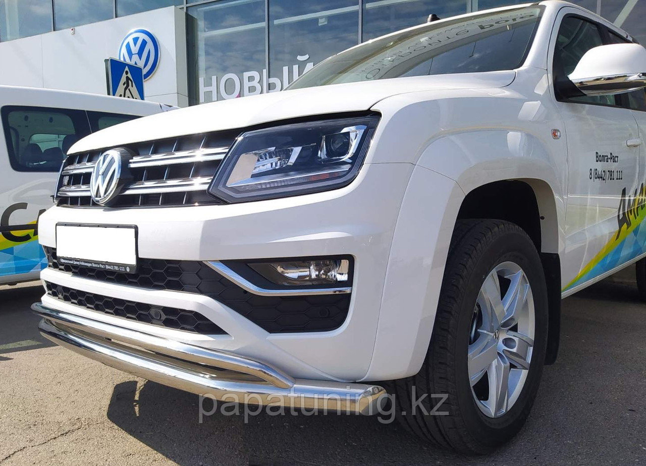 Защита переднего бампера двойная d76/42 ПапаТюнинг для Volkswagen Amarok 2016- - фото 2 - id-p105048898