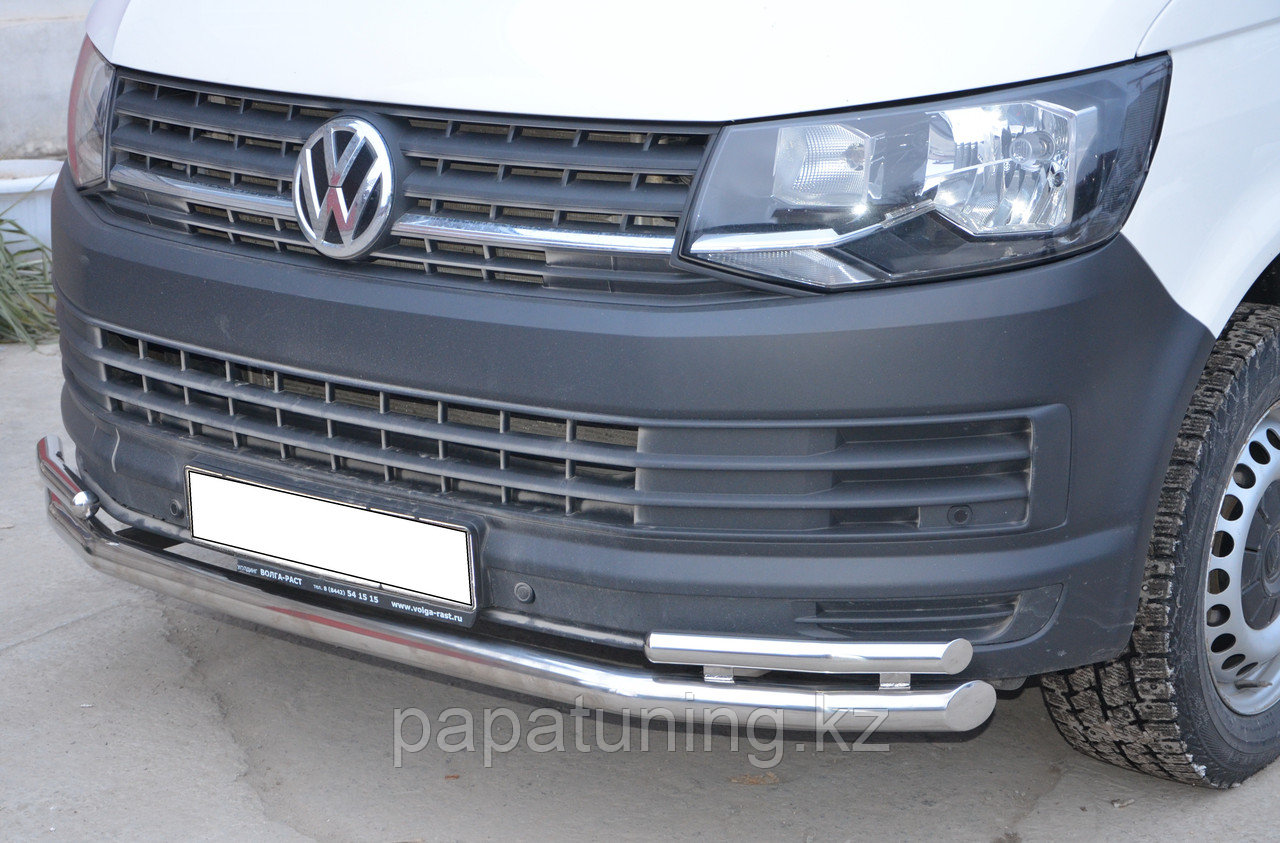 Защита переднего бампера двойная d60/42 ПапаТюнинг для Volkswagen T6 2015-2020 - фото 1 - id-p105048928