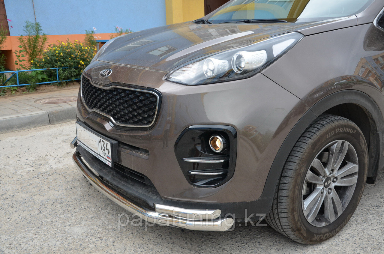 Защита переднего бампера двойная d60/42 ПапаТюнинг для Kia Sportage 2016-2018 - фото 2 - id-p105047617