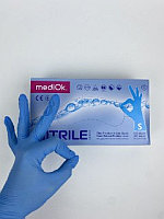 Перчатки нитриловые MediOk неопудренные, ГОЛУБЫЕ, размер S, уп 50 пар (пачки)