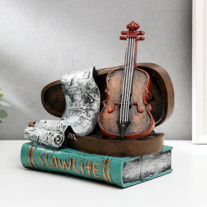 Сувенир полистоун подставка под бутылку "Книги и скрипка" 23,5х25,5х13,5 см  (id 105163704)