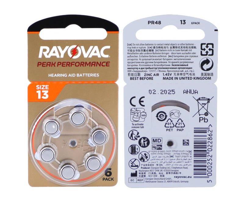 Батарейка RAYOVAC 13 PR48  1,45v для слуховых аппаратов