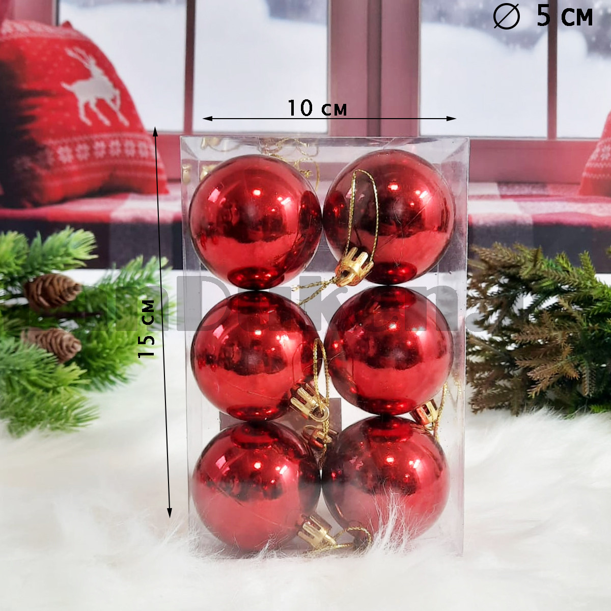Новогодние елочные шарики глянцевые красные HM-10 6 шт 5 см - фото 2 - id-p105254814