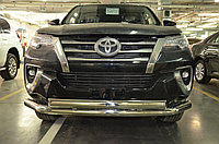Защита переднего бампера двойная d76/75х42 овал ПапаТюнинг для Toyota Fortuner 2017-