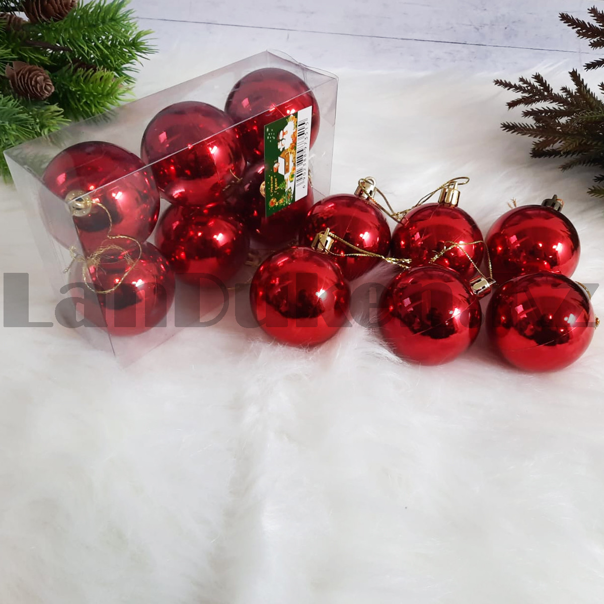 Новогодние елочные шарики глянцевые красные HM-10 6 шт 5 см