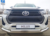 Защита переднего бампера двойная d76/60 ПапаТюнинг для Toyota Hilux 2020-