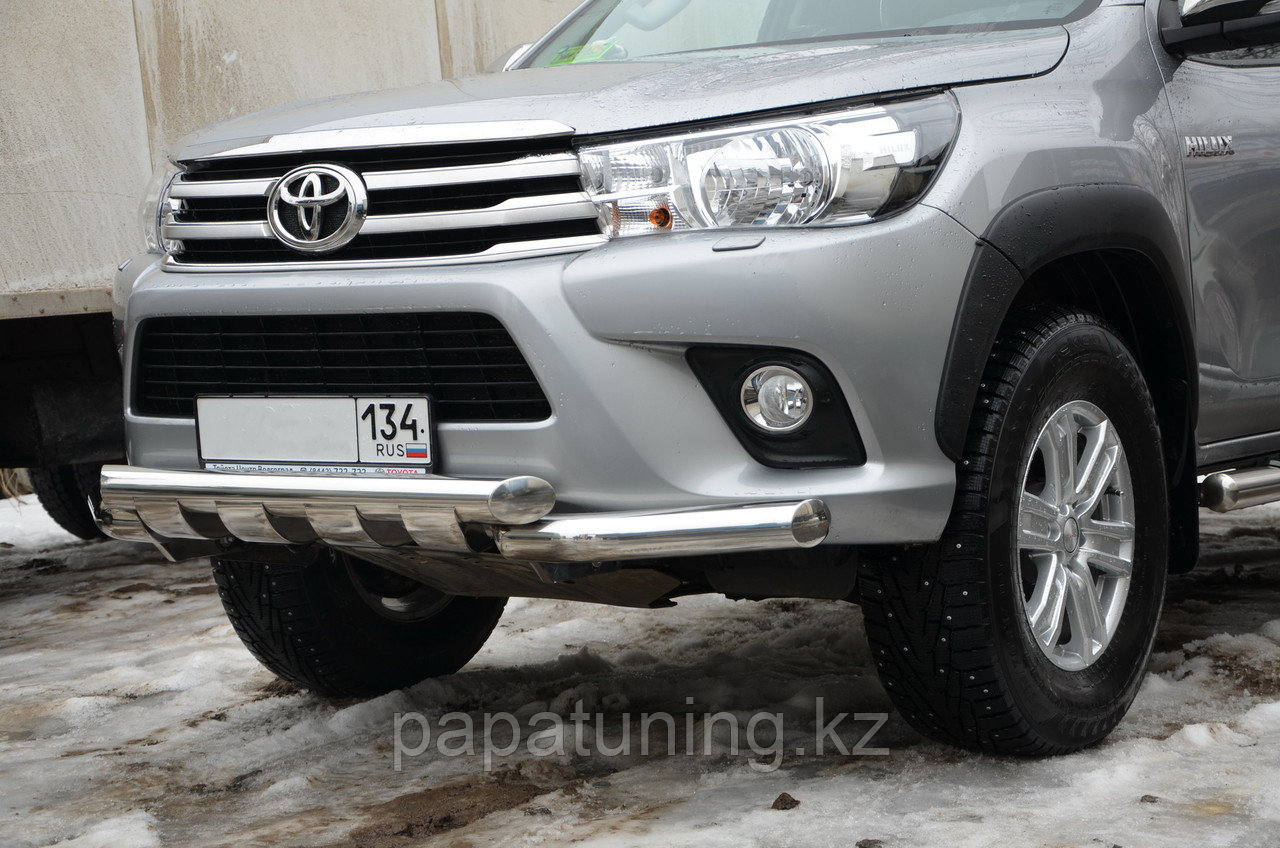 Защита переднего бампера (G) d76 ПапаТюнинг для Toyota Hilux 2015-2018 - фото 1 - id-p105048369