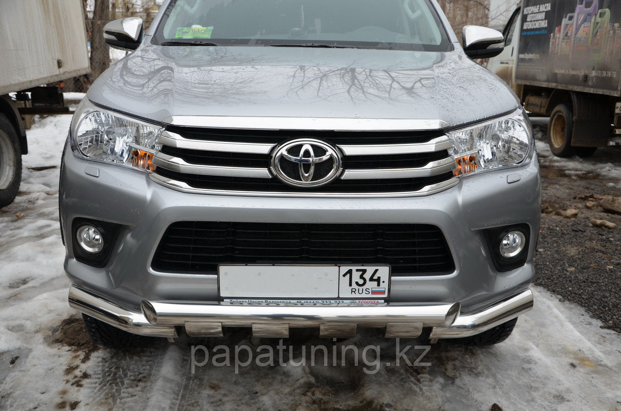 Защита переднего бампера (G) d76 ПапаТюнинг для Toyota Hilux 2015-2018 - фото 3 - id-p105048369