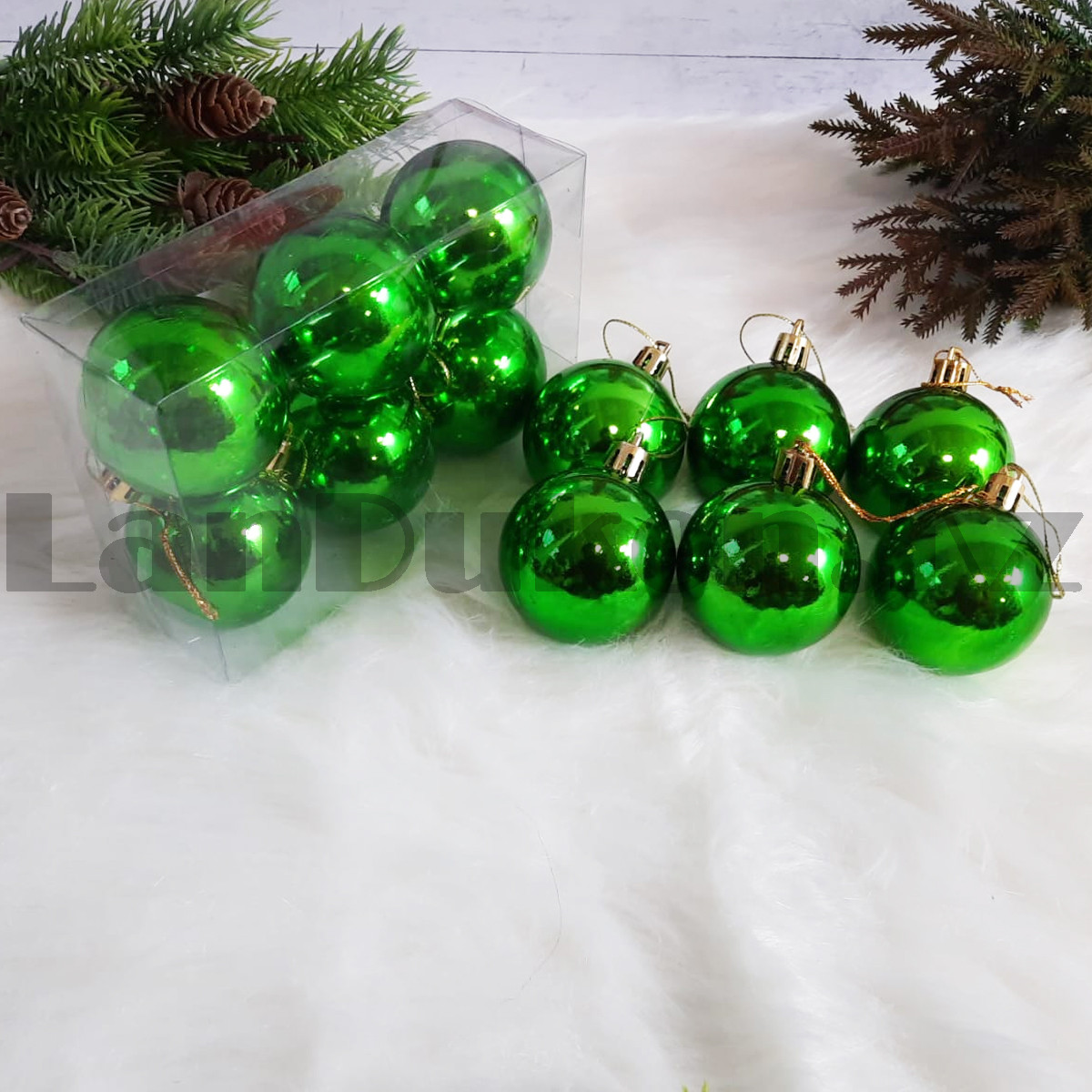 Новогодние елочные шарики глянцевые зеленые HM-10 6 шт 5 см