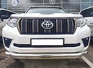Защита переднего бампера двойная с подгибами d76/60 ПапаТюнинг для Toyota Land Cruiser Prado 150 2017-