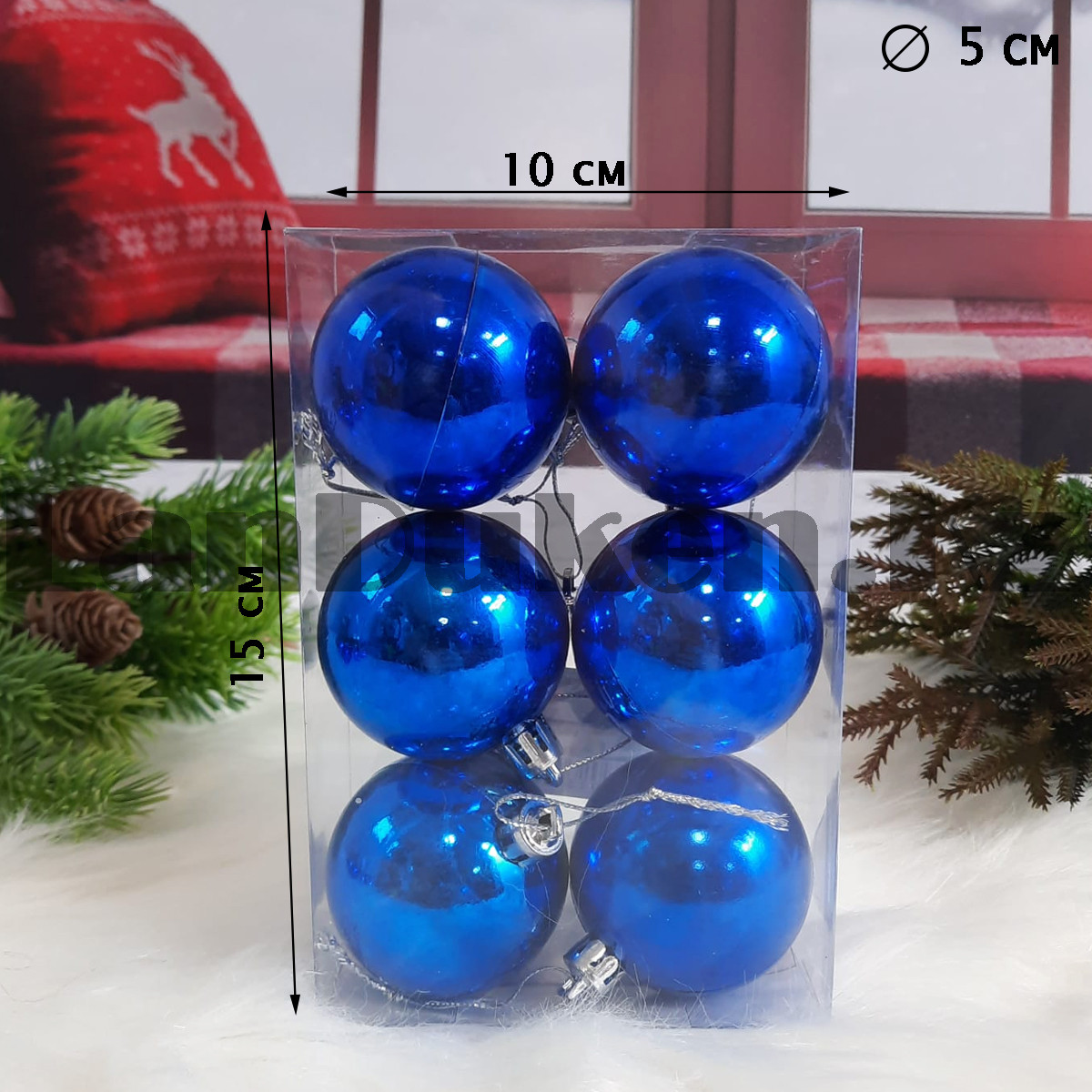 Новогодние елочные шарики глянцевые синие HM-10 6 шт 5 см - фото 3 - id-p105259650