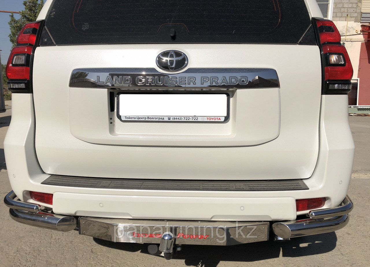 Защита заднего бампера угловая двойная под фаркоп d76/42 ПапаТюнинг для Toyota Land Cruiser Prado 150 2017- - фото 1 - id-p105048701