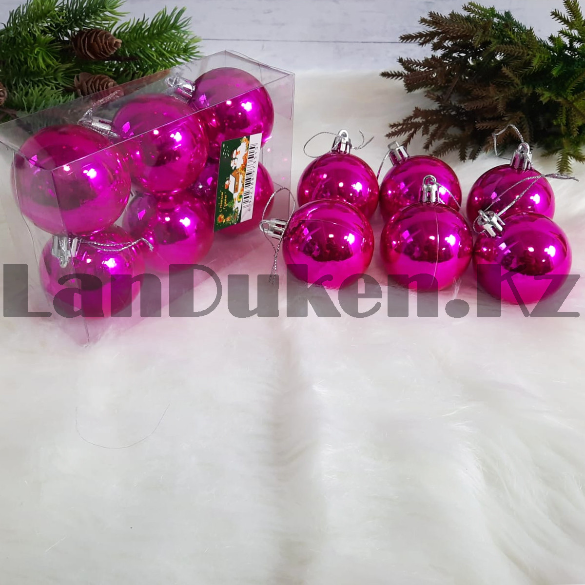 Новогодние елочные шарики глянцевые розовые HM-10 6 шт 5 см, фото 1