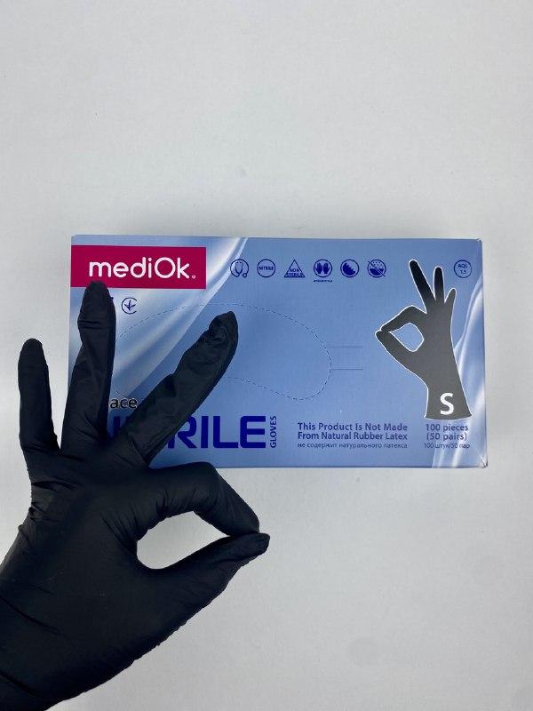 Перчатки нитриловые MediOk смотровые неопудренные, Черные, размер XS, уп 100шт - фото 1 - id-p79504298
