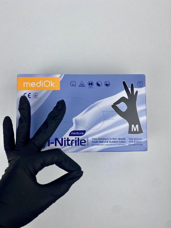 Перчатки ВИТРИЛ MediOk смотровые неопудренные,нестирильные ЧЕРНЫЕ, размер M, уп 100 шт - фото 1 - id-p90786815
