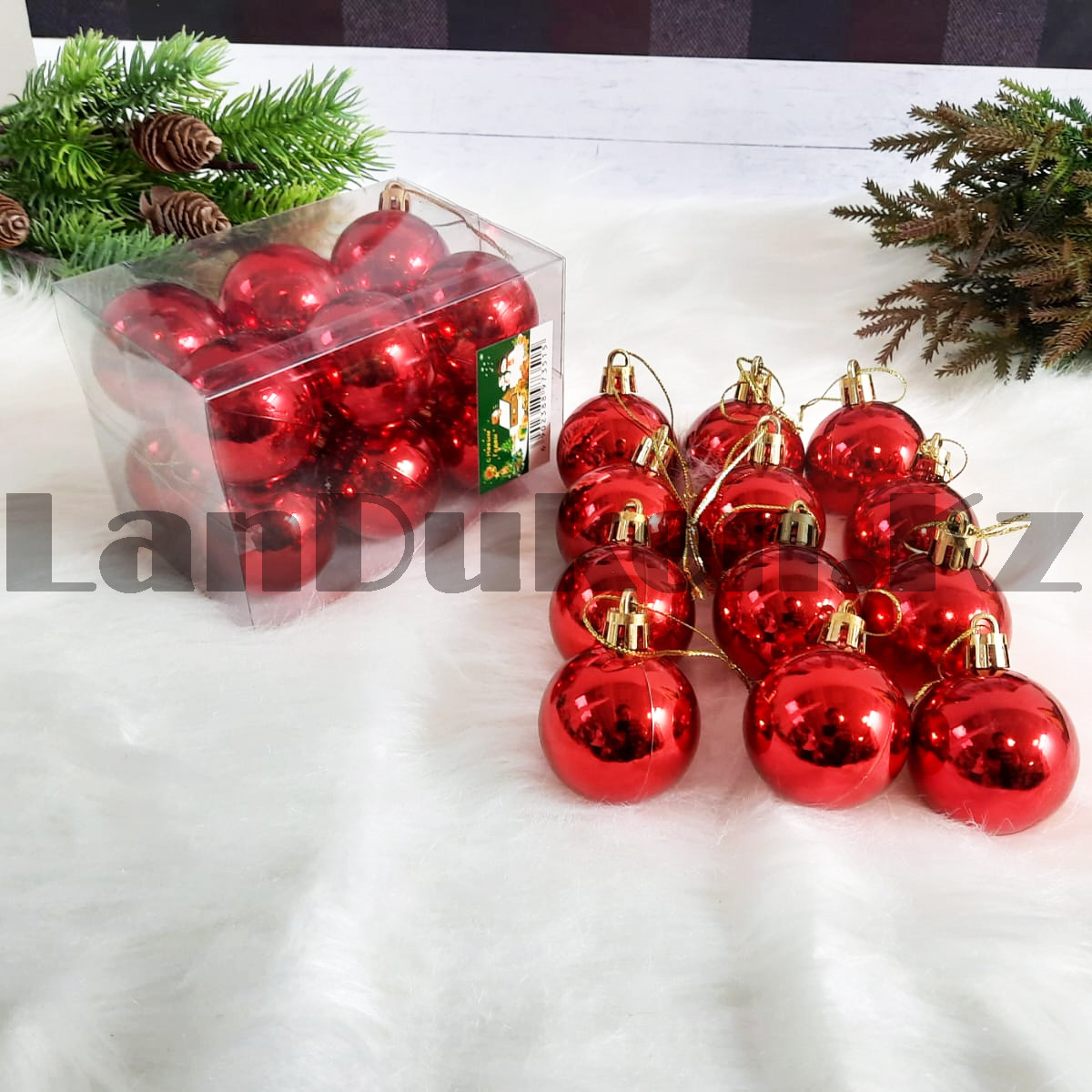 Новогодние елочные шарики глянцевые красные HM-4 12 шт 4 см, фото 1