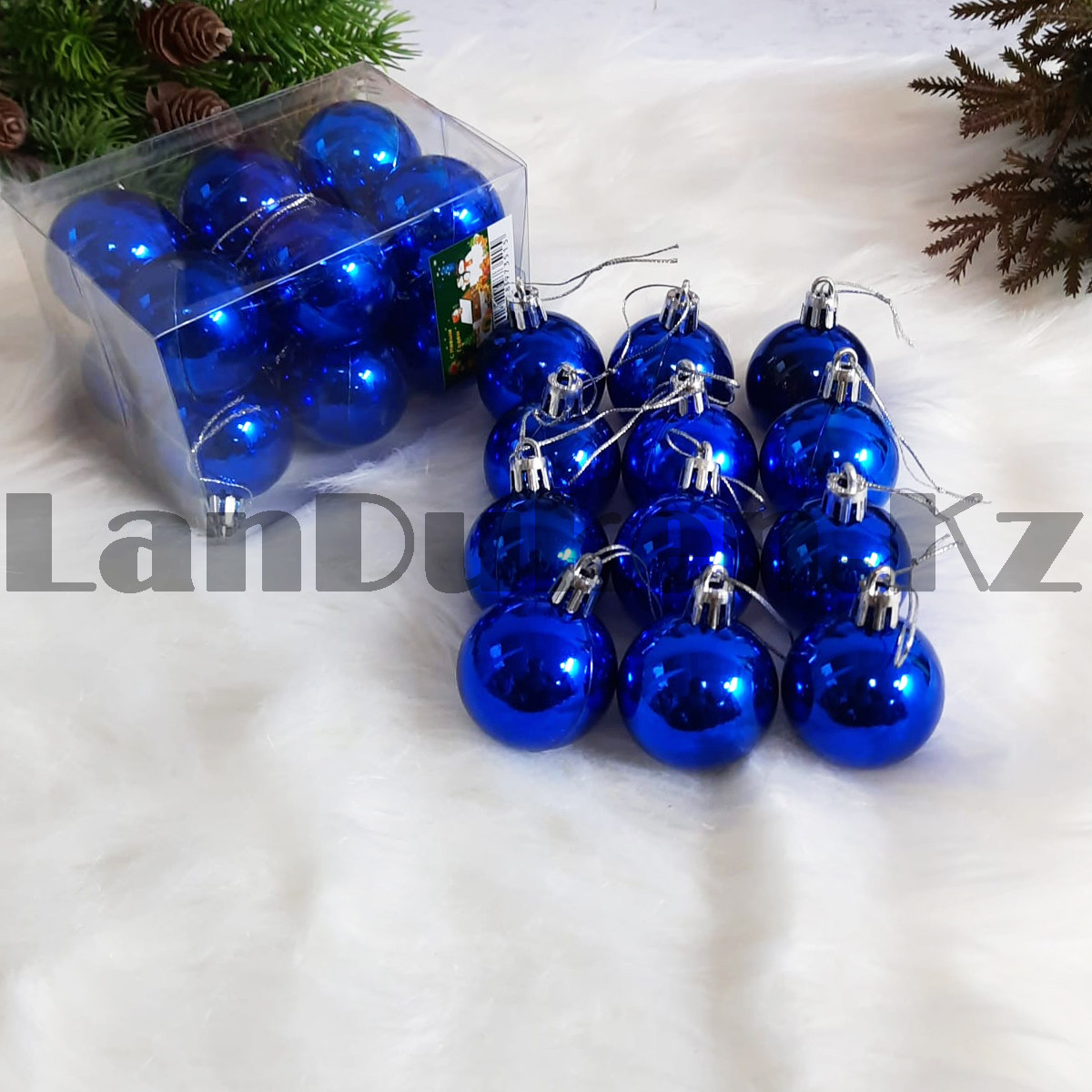 Новогодние елочные шарики глянцевые синие HM-4 12 шт 4 см