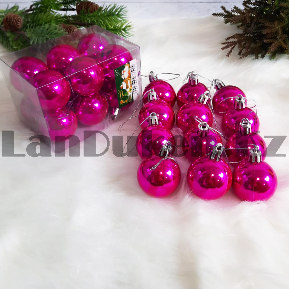 Новогодние елочные шарики глянцевые розовые HM-4 12 шт 4 см, фото 1