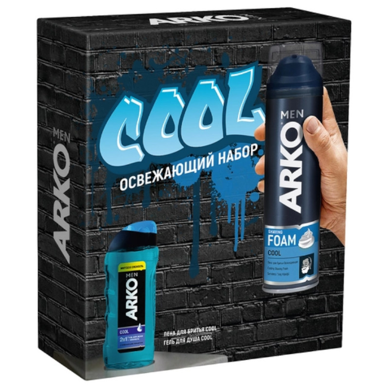 Подарочный набор мужской ARKO Cool Пена для бритья и Гель для душа, 200+260 мл