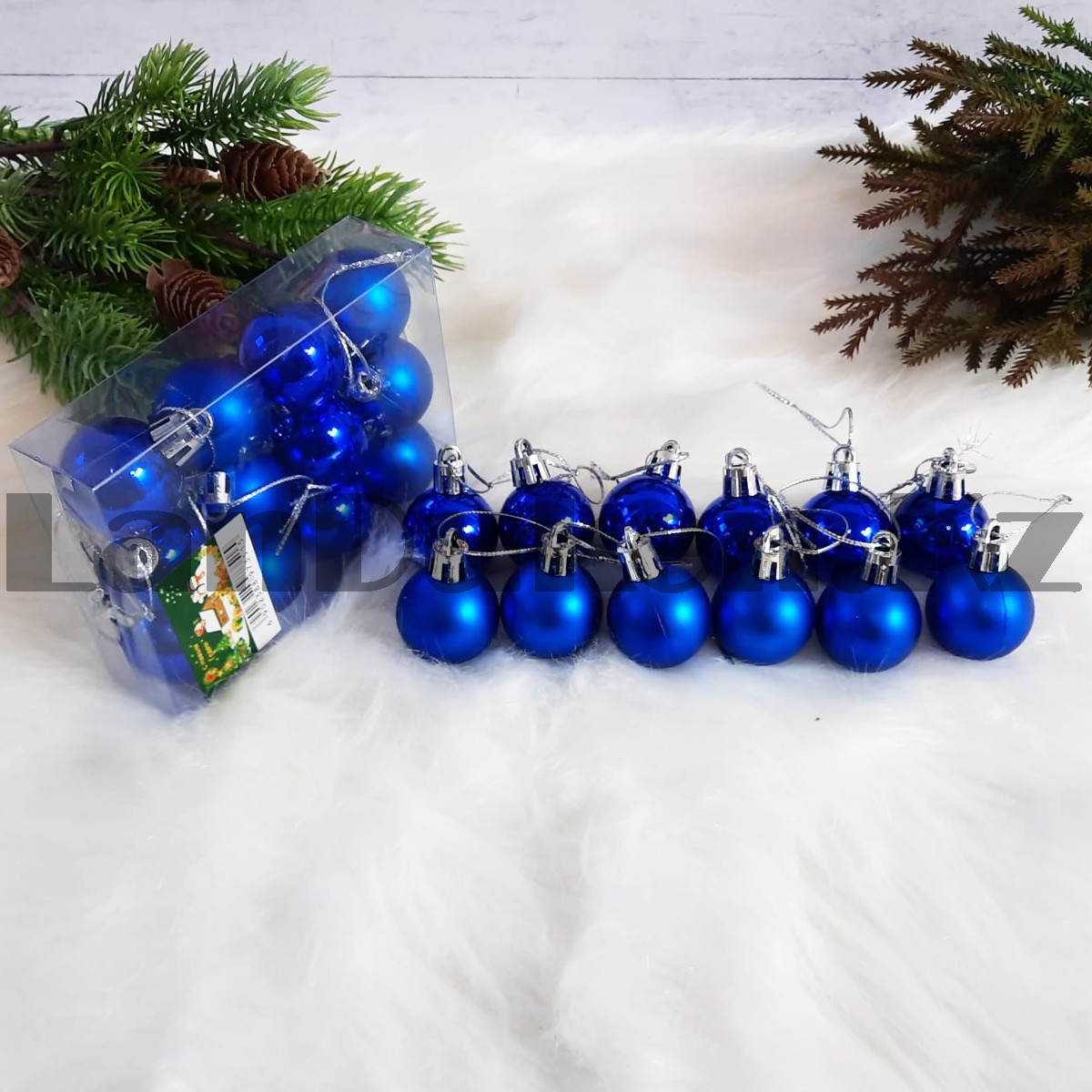 Новогодние елочные шарики глянцевые и матовые синие HM-2 12 шт 3 см, фото 1