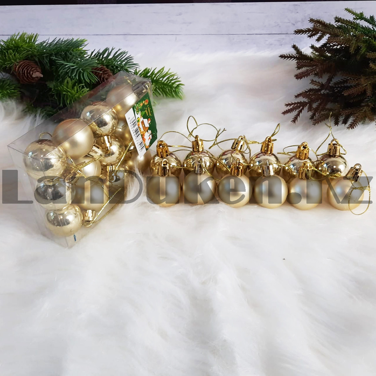 Новогодние елочные шарики глянцевые и матовые золотые HM-2 12 шт 3 см