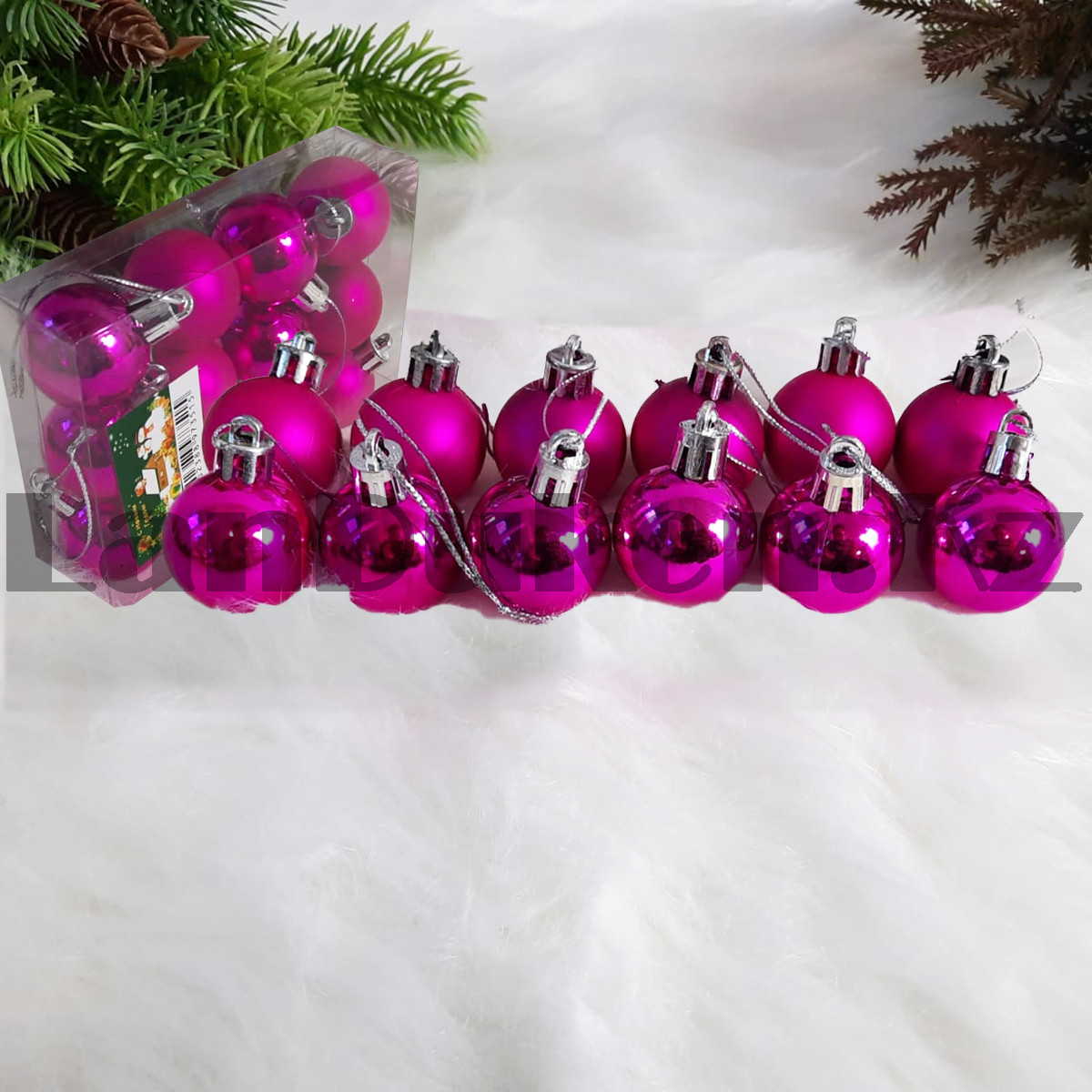 Новогодние елочные шарики глянцевые и матовые розовые HM-2 12 шт 3 см, фото 1