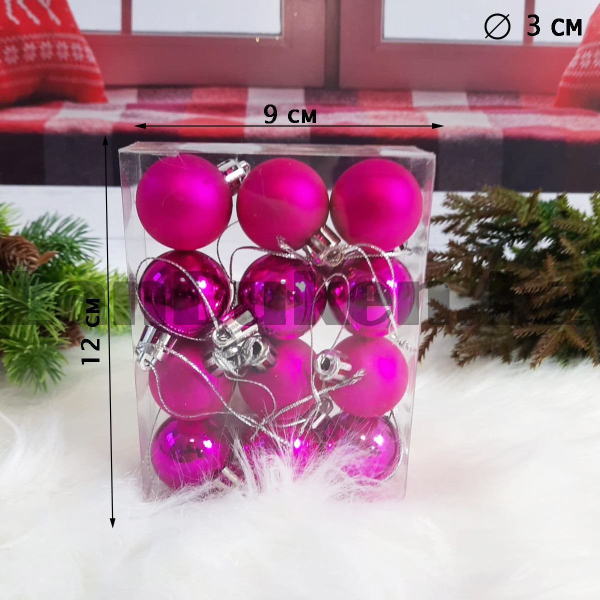 Новогодние елочные шарики глянцевые и матовые розовые HM-2 12 шт 3 см - фото 2 - id-p105274900