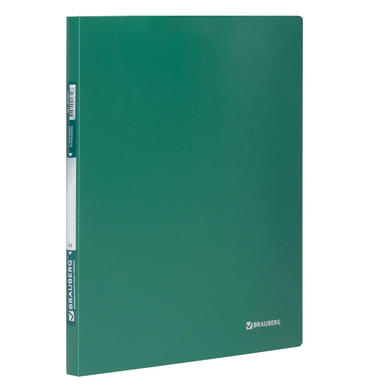 Папка с боковым металлическим прижимом BRAUBERG стандарт, зеленая, до 100 листов, 0,6 мм - фото 4 - id-p105278258