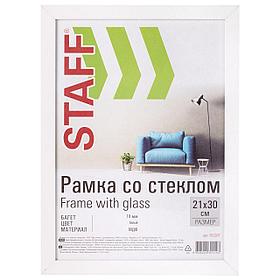 Рамка 21х30 см белая STAFF "Grand", багет 18 мм, стекло, МДФ, 391207  Рамка 21х30 см белая STAFF "Grand",