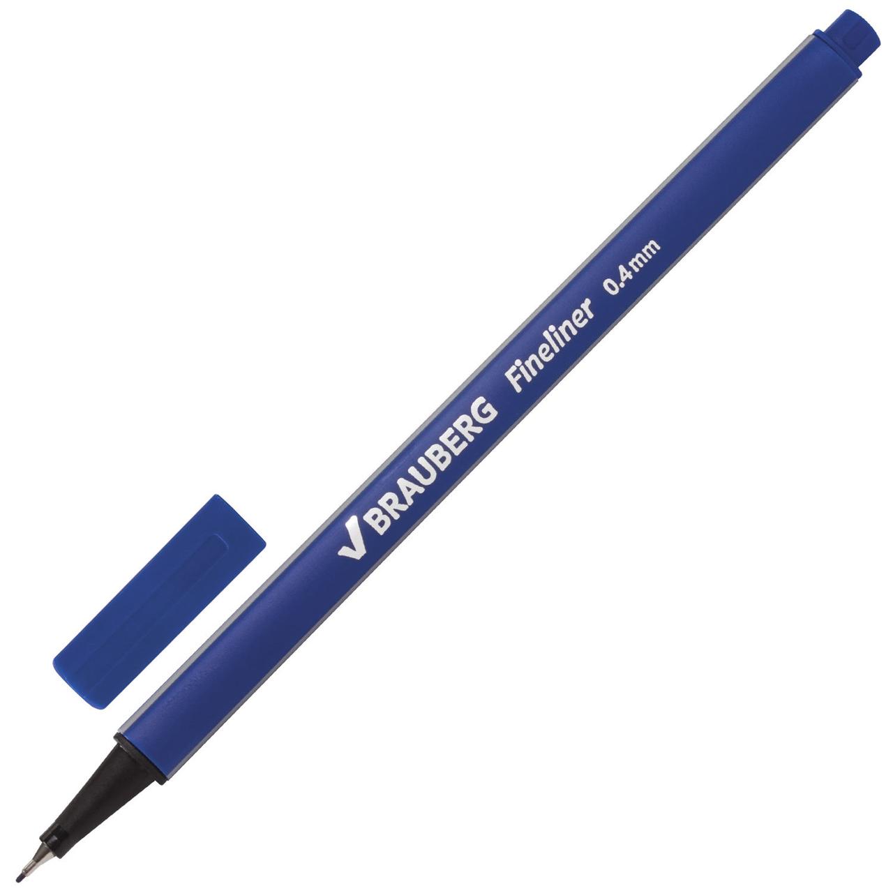 Ручка капиллярная (линер) BRAUBERG "Aero", СИНЯЯ, трехгранная, металлический наконечник, линия письма 0,4 мм