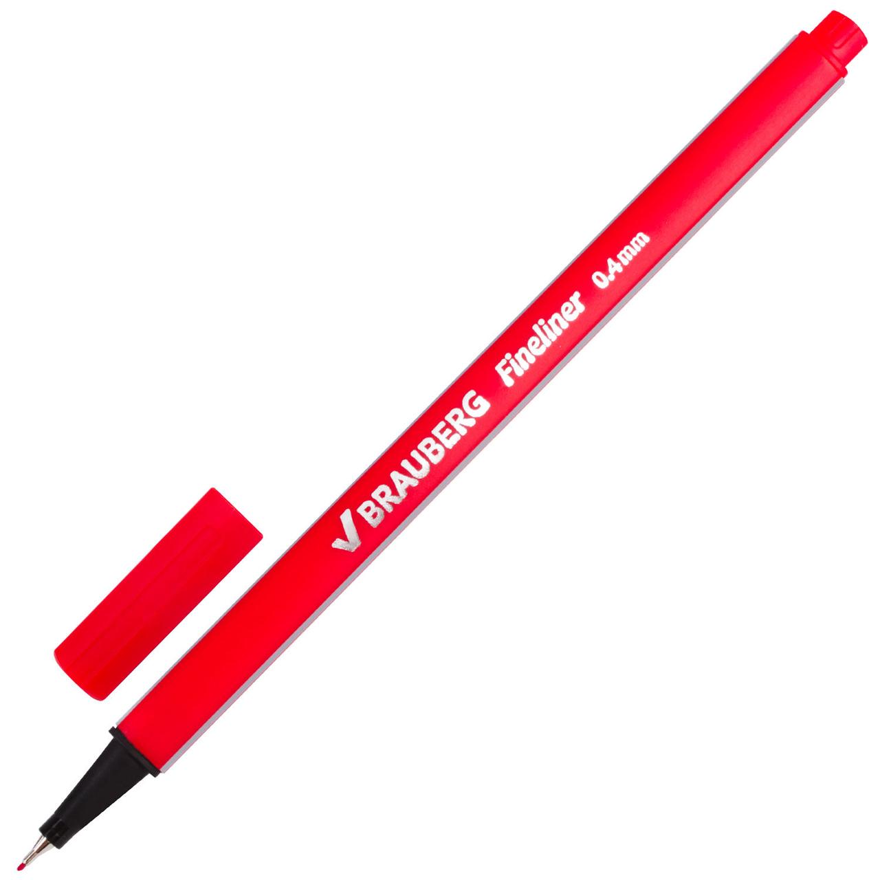 Ручка капиллярная (линер) BRAUBERG "Aero", КРАСНАЯ, трехгранная, металлический наконечник, линия письма 0,4 мм - фото 1 - id-p105300468