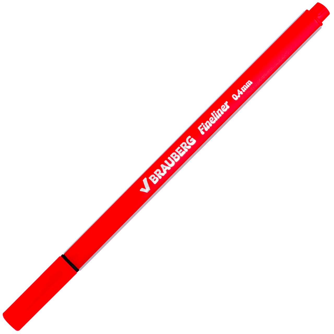 Ручка капиллярная (линер) BRAUBERG "Aero", КРАСНАЯ, трехгранная, металлический наконечник, линия письма 0,4 мм - фото 2 - id-p105300468