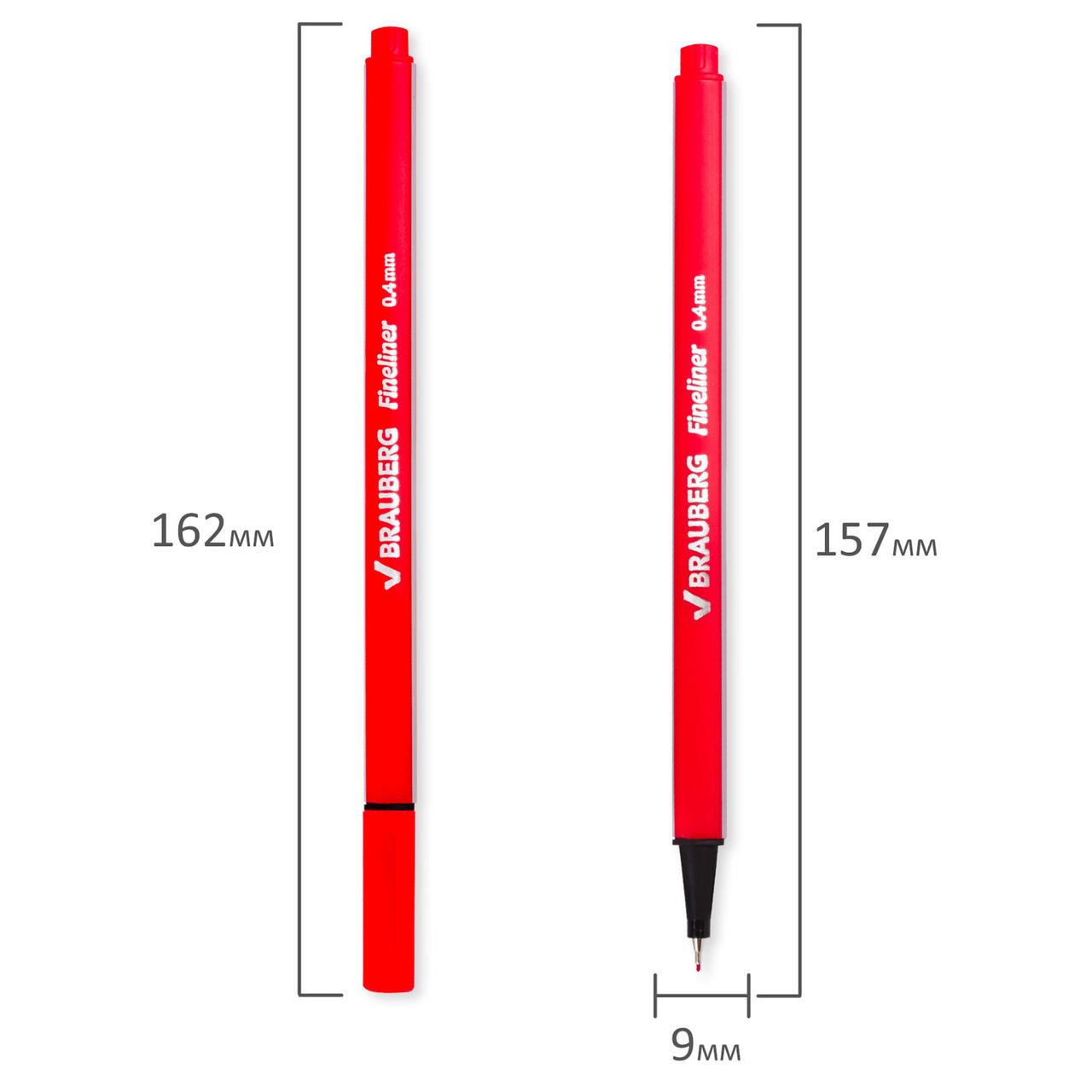 Ручка капиллярная (линер) BRAUBERG "Aero", КРАСНАЯ, трехгранная, металлический наконечник, линия письма 0,4 мм - фото 5 - id-p105300468