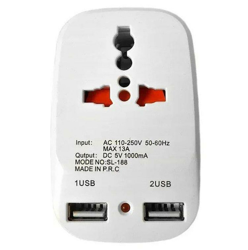 Переходник сетевой дорожный NK-823 3pin All in one с 2USB английский - фото 1 - id-p105303290