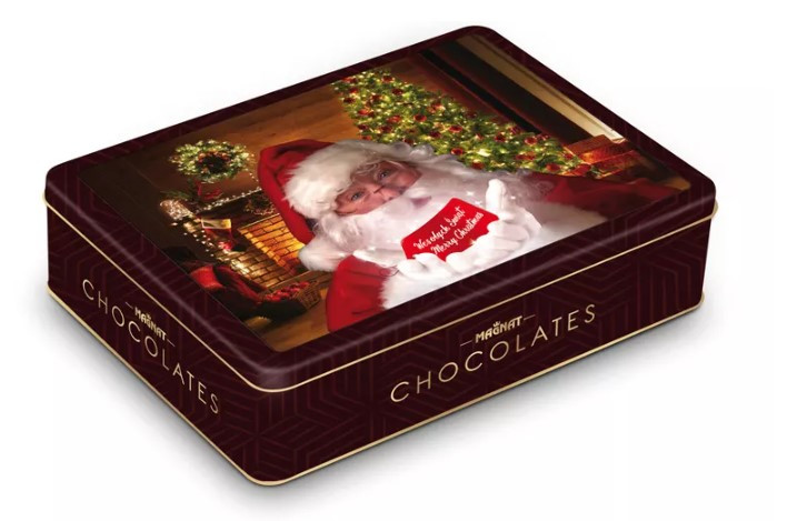 Желе в шоколаде MERRY CHRISTMAS в жестяной упаковке жб с 3D-голографической наклейкой 266g /Magnat/ - фото 1 - id-p105303754