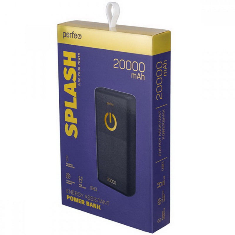 Аккумулятор Perfeo SPLASH Powerbabk 20000 mAh + Micro USB/In Micro USB/Out USB 1A,  2..1A  Black