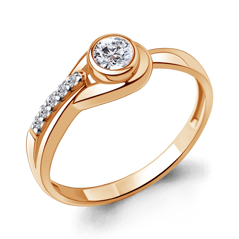 Серебряное кольцо  Фианит Aquamarine 67433А.6 позолота