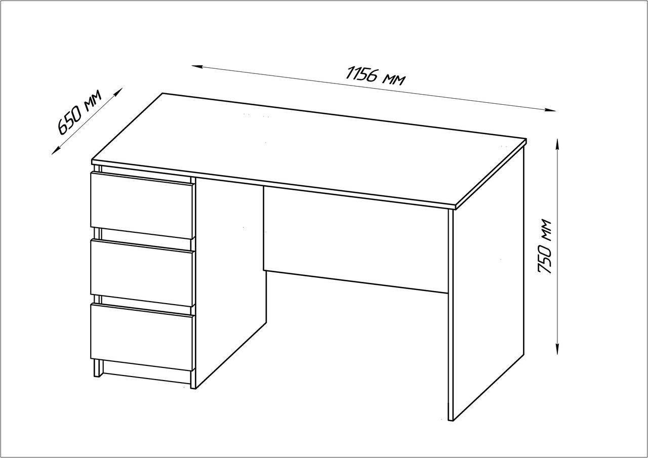 Письменный стол КАСТОР с 3-мя ящиками, 116х65 см белый - фото 4 - id-p105314883