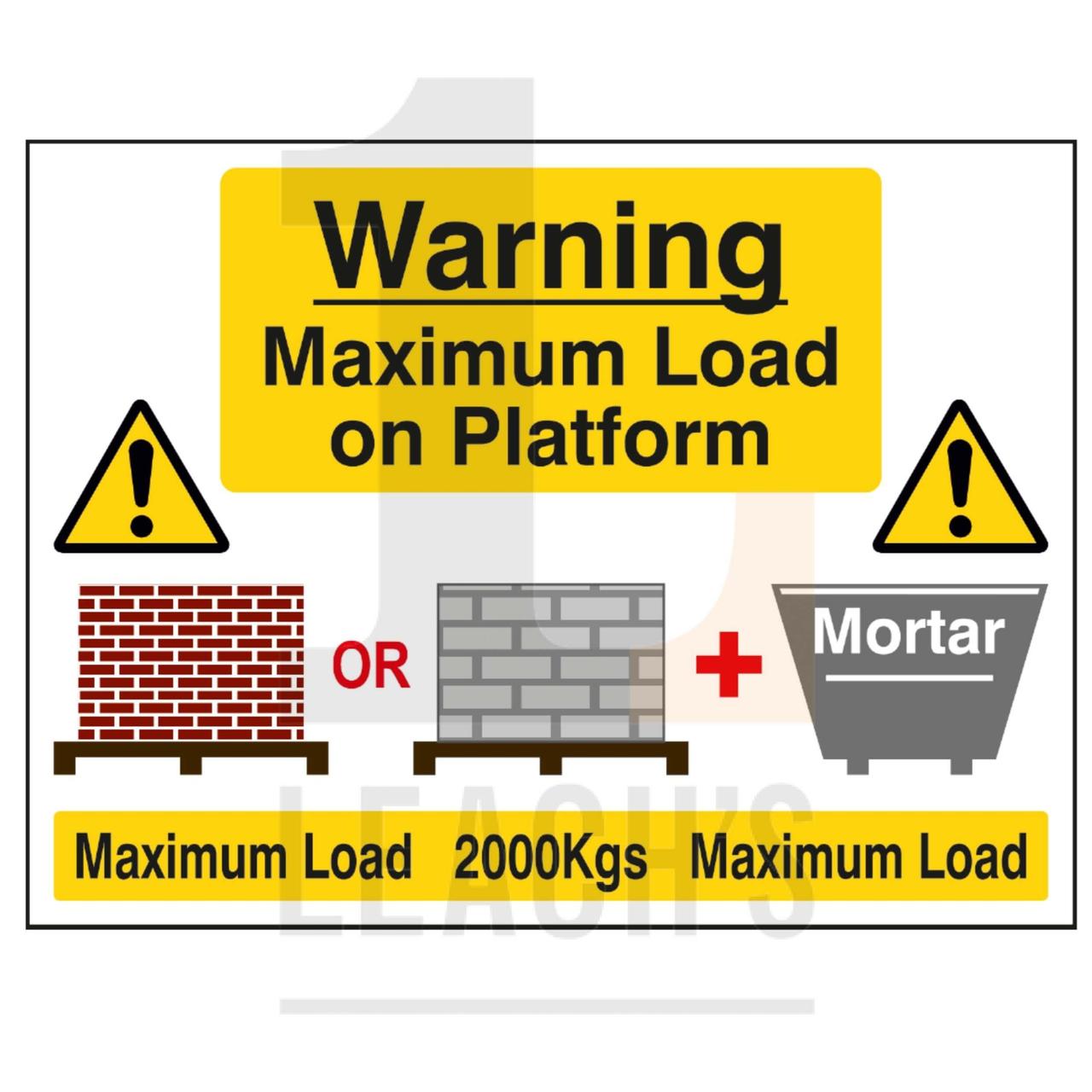 Sign: 300x400mm, 1mm Rigid: 'Warning - Platform Max Load 2000kgs' with Bricks & Mortar Tub Pictures / Заметка: - фото 1 - id-p105318524