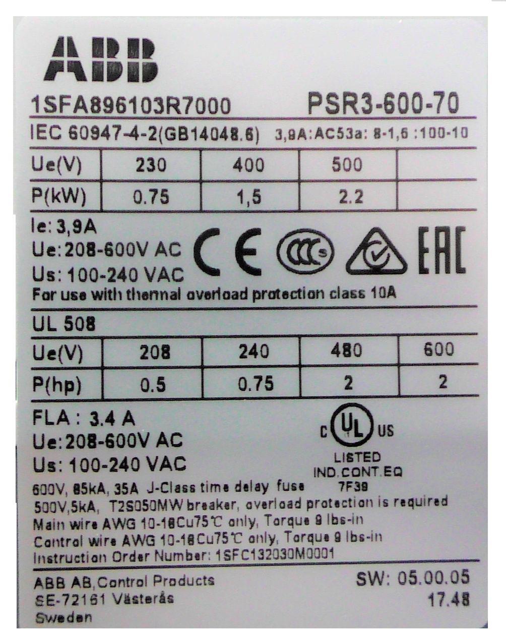 Устройство плавного пуска 1.5 кВт 400 В ABB PSR3-600-70 - фото 3 - id-p105321324